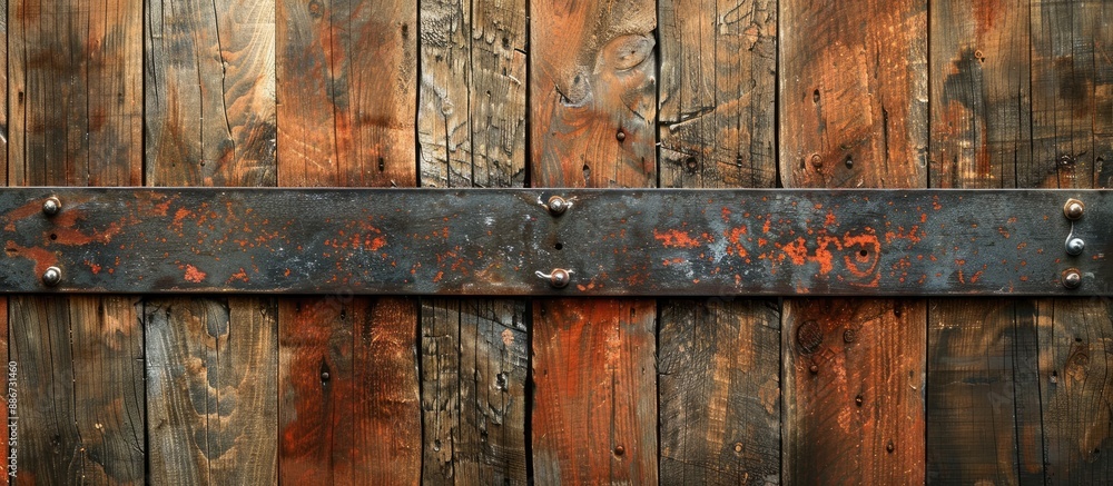 Poster wooden rustic background featuring an aged wood texture adorned with a metal strip creating a natura
