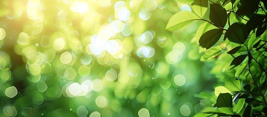 Fototapeta premium Green forest bokeh background perfect for copy space image