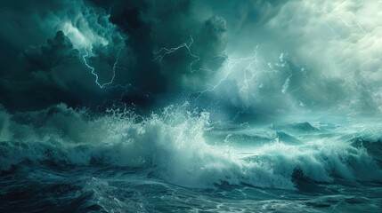 Fototapeta premium Scared cyclone with thunder storm over the sea