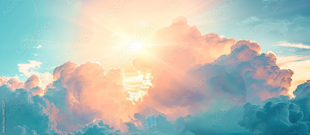 Poster copy space image featuring a sunny sky with a picturesque cloudscape background in a close up view