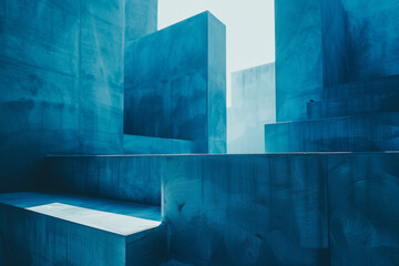 Abstract Blue Geometric Structures in Modern Architectural