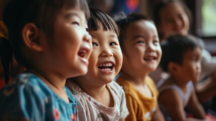 asian children are in a good mood, relaxed, happy, recreation, living room, childhood, lifestyle, preschooler, study, family,