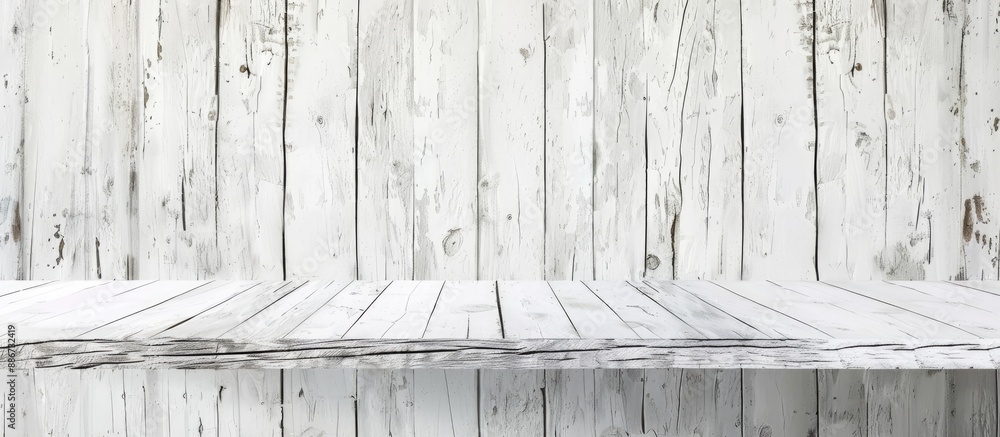 Canvas Prints Top view of a white wooden table providing a blank area for design against a backdrop of a textured white natural wood wall suitable as a copy space image