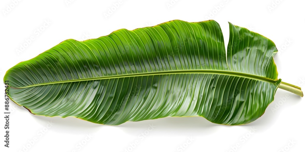 Poster isolated banana leaf on white background with clipping path for easy editing. concept product photog