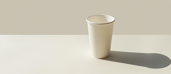 White background enhances shadow of disposable paper cup for a copy space image