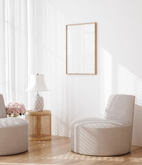 Home mockup, white luxury minimalist living room interior, 3d render