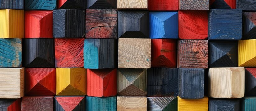 Japanese craft Yosegi Zaiku from Hakone creates intricate geometric patterns by arranging colorful wooden blocks perfect for a copy space image