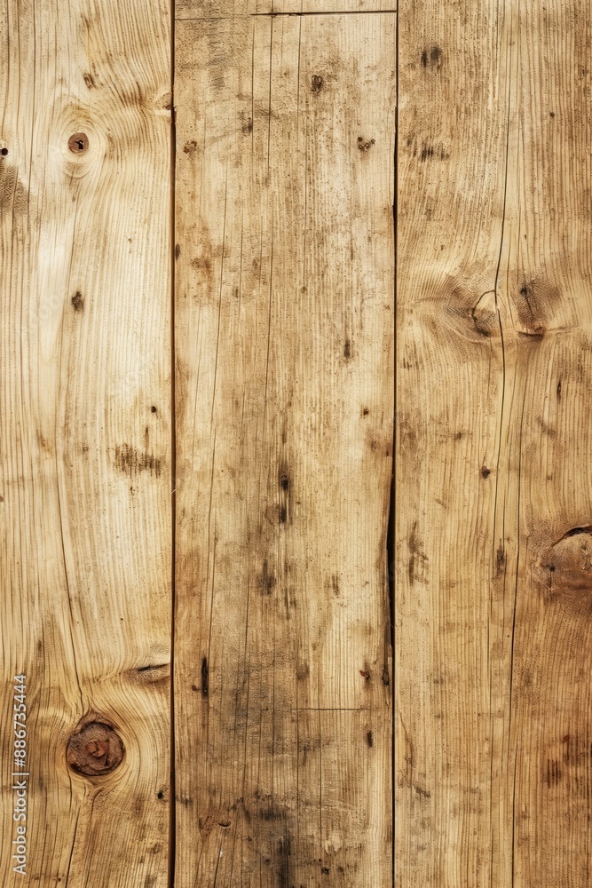 Poster Wooden surface texture with brown hue and gray spots. Close-up view of wooden planks arranged in rows. Vertical and horizontal patterns add depth to composition.