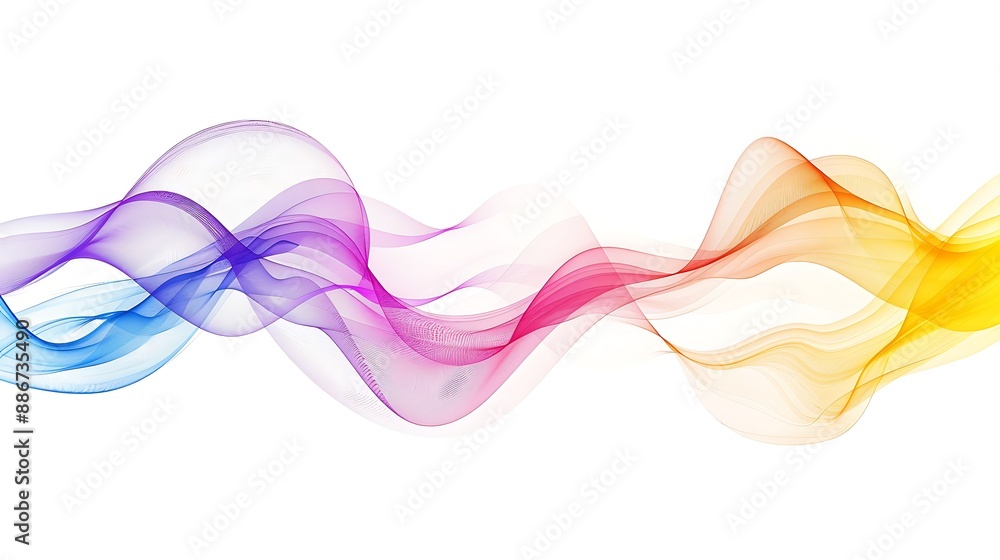 Wall mural bright and bold color spectrum line waves with a minimalistic layout on white