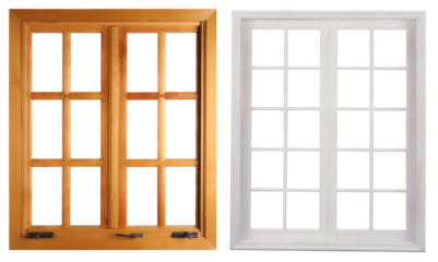 Modern and minimal house window for interior decoration isolated on background, open office glass window frame.