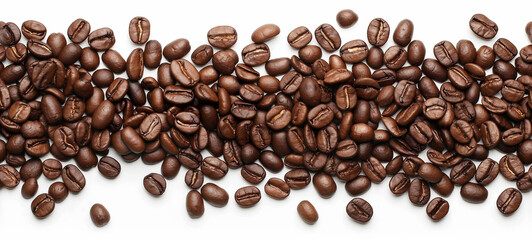 Naklejka premium Seamless Horizontal coffee bean isolated on White background - Caffeine boarder Background 
