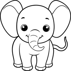 Coloring page with cute baby elephant, Hand drawn vector coloring page of cartoonish baby elephant.