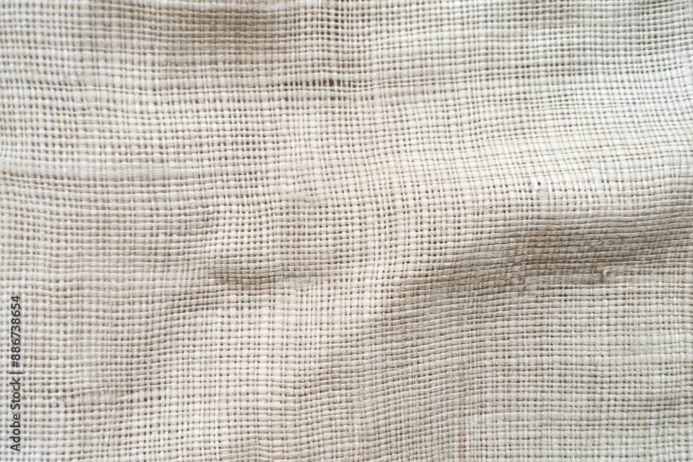 Poster Textured fabric with white, beige color scheme and small squares pattern. Fabric details stand out against blurred background. Ideal for design projects needing unique texture.