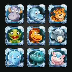 Obraz premium Asset of safari animal with ice boards for mobile game, video game, slot game, Illustration