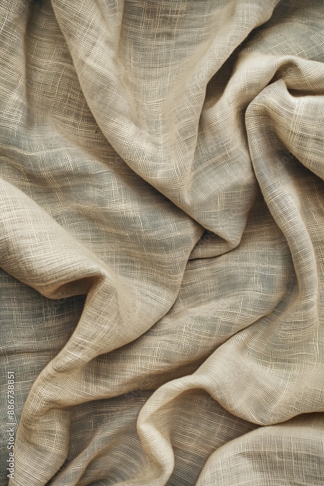 Poster Close-up view of light beige fabric with subtle texture. Intentionally blurred background highlights fabric depth and dimension. Suitable for design, tech, eco, and lifestyle projects.