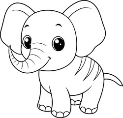 Fototapeta premium Coloring page with cute baby elephant, Hand drawn vector coloring page of cartoonish baby elephant.
