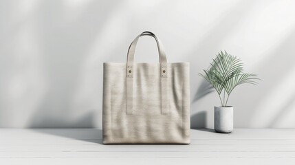 Eco linen tote bag on table � neutral minimalist lifestyle