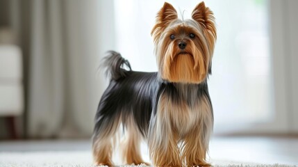 Naklejka premium A Yorkshire Terrier dog standing alertly