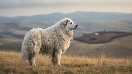 Obraz premium Sheepdog standing protectively in a field