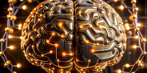 Generative ai. futuristic brain, intricate circuitry, glowing lights, high-tech, cybernetic neural network, dark background, sci-fi, advanced technology, digital intelligence, artificial intelligence