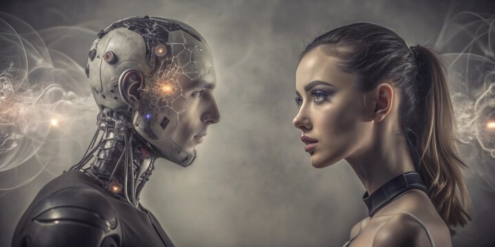 Generative ai. cybernetic human, futuristic robot, sci-fi portrait, ethereal light, detailed metallic textures, advanced technology, artificial intelligence, high definition, smoky background