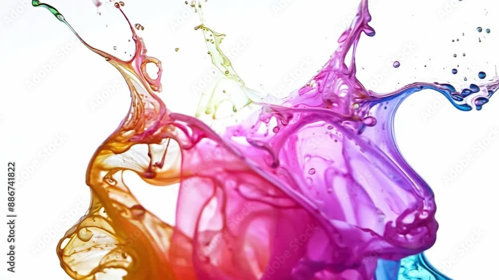 Aufkleber A splash of colorful liquid explodes in a white background, creating abstract shapes and patterns.