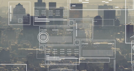 Image of data processing over cityscape
