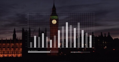 Naklejka premium Image of financial data processing over london cityscape