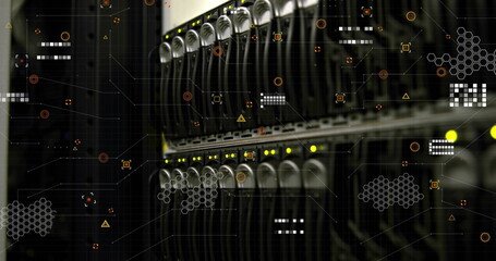 Image of data processing over server room