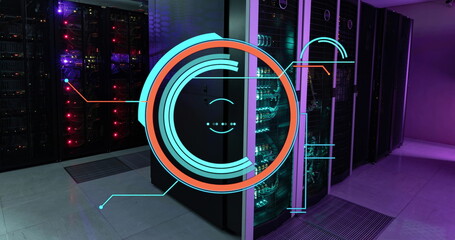Image of round scanner against computer server room