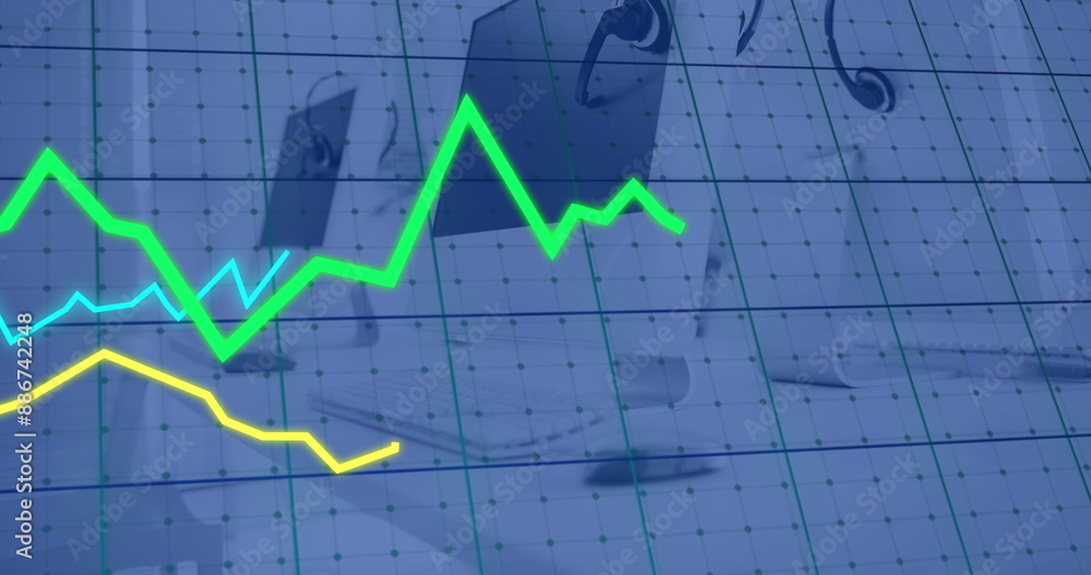 Aufkleber image of lines and financial data processing over office