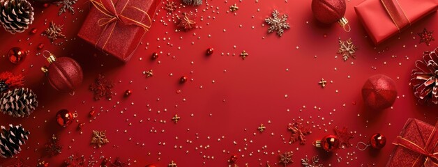 Christmas and New Year background with red gift boxes,