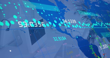 Image of data processing over computers in office