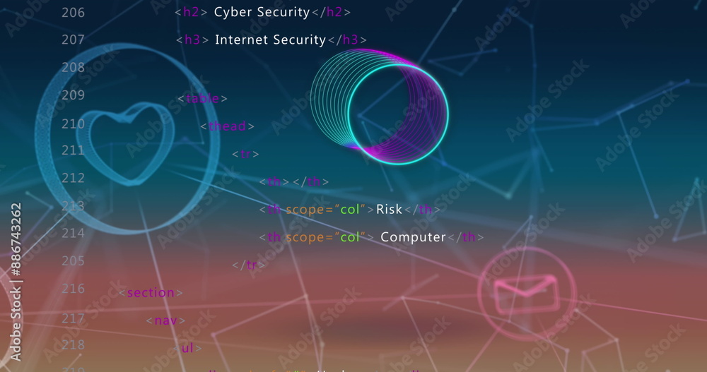 Poster image of network of digital icons and network of connections against gradient background
