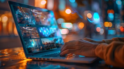 Video Streaming Concept: Man Using Laptop - Multimedia Technology Banner