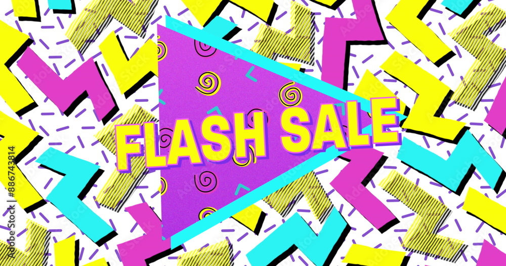 Poster image of flash sale text, circular pattern in triangles, abstract pattern over white background