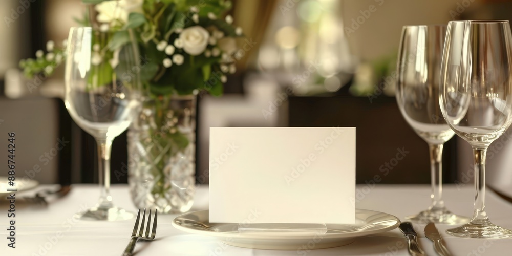 Poster elegant table setting with blank card