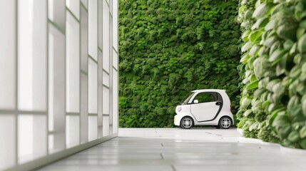 Green residential district with electric vehicle sharing, sustainable urban living, eco-conscious design