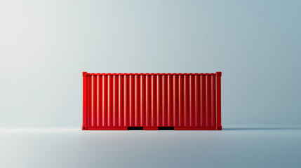 Minimalist image of a single red shipping container against a light gradient background. The composition emphasizes simplicity and modern design within the logistics industry.