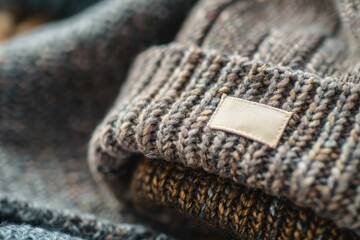 Close-Up of Folded Beanie Hat with Label