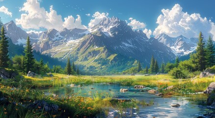 Fototapeta premium Family enjoying a mountain vacation in summer.