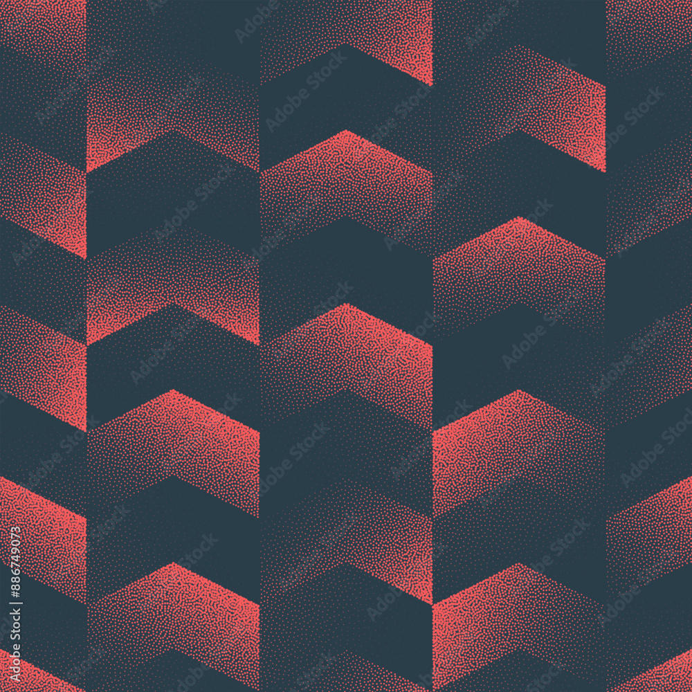 Poster modern abstract checkered red chevron vector endless pattern on faded background. half tone graphic 