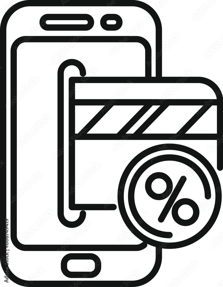 Poster simple design of a smartphone showing credit card with percentage symbol for online mobile payment c