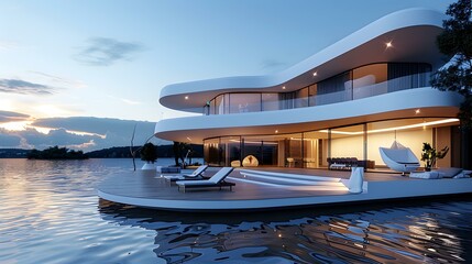 Fototapeta premium Designer house on the water with unique architecture picture