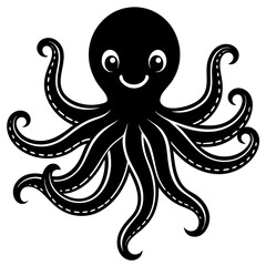 draw a simple happy octopus on silhouette vector