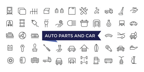 Auto Parts and car Icon set with editable stroke collection for web and ui. Line icons pack. Vector illustration.
