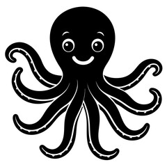 draw a simple happy octopus on silhouette vector