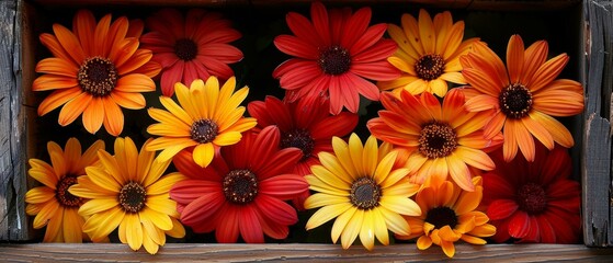 Autumn Sunflowers in Wooden Box, Fall Arrangement
