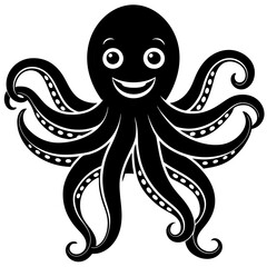 draw a simple happy octopus on silhouette vector