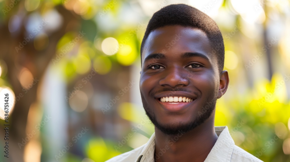 Canvas Prints Bright Outdoor Portrait of a Smiling African Man for Social Media Profile or Professional Use